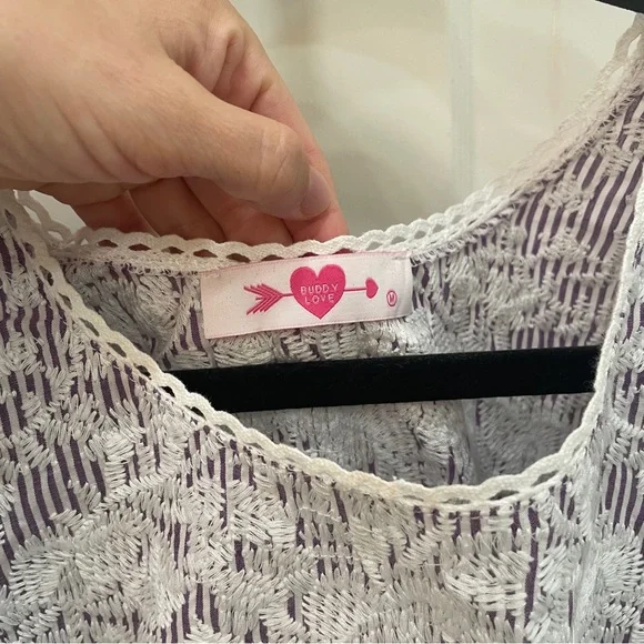 Buddy Love Purple and White Striped Embroidered Mexican style Blouse - Picture 4 of 4